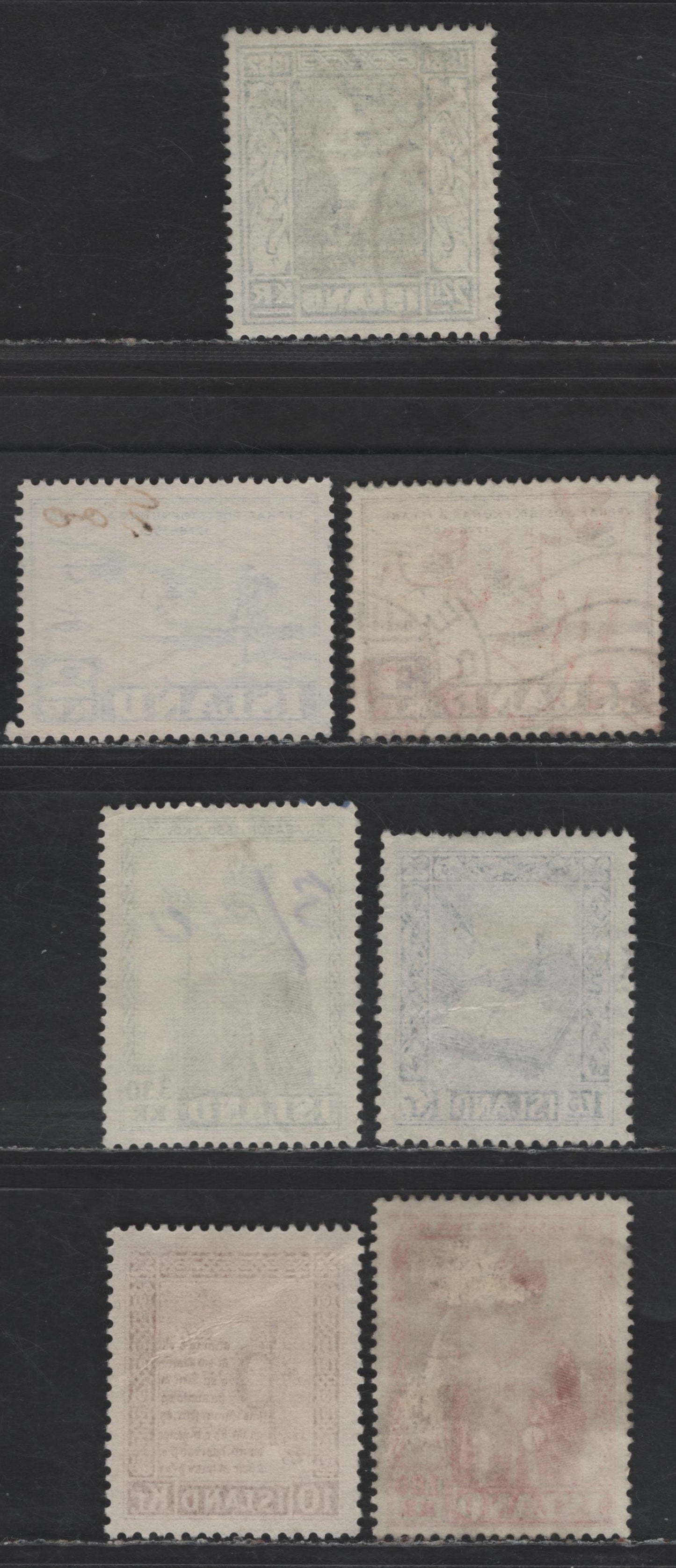 Lot 403 Iceland #269-270, 271-272, 275, 281-282 1.80k Carmine - 10k Orange Brown, 1950 Jon Aroson - 1953 Reykjabok Issues, 7 F & VF Used Singles