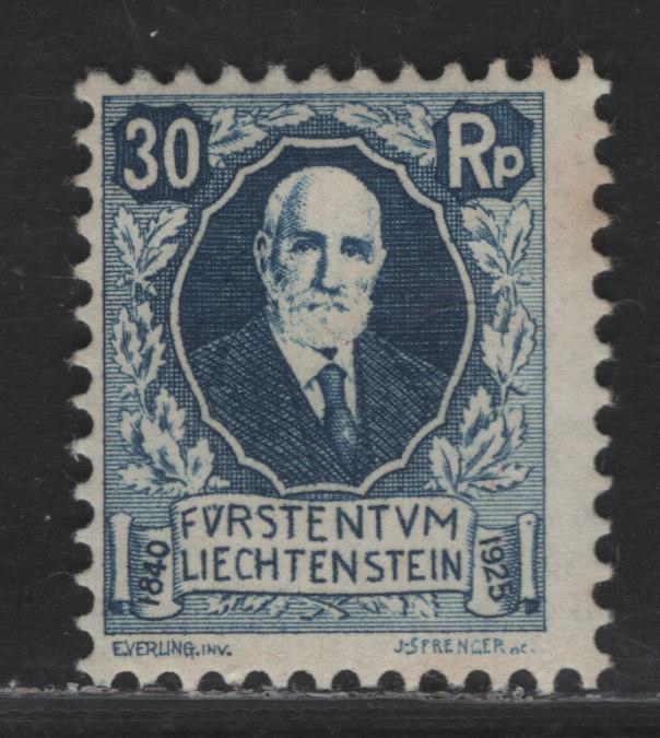 Lot 201 Liechtenstein SC#B3 30rp Deep Blue Prince Johann II, 1925 Semi Postal Issue, A VFOG Single, Perf 11.5, Wmk 183