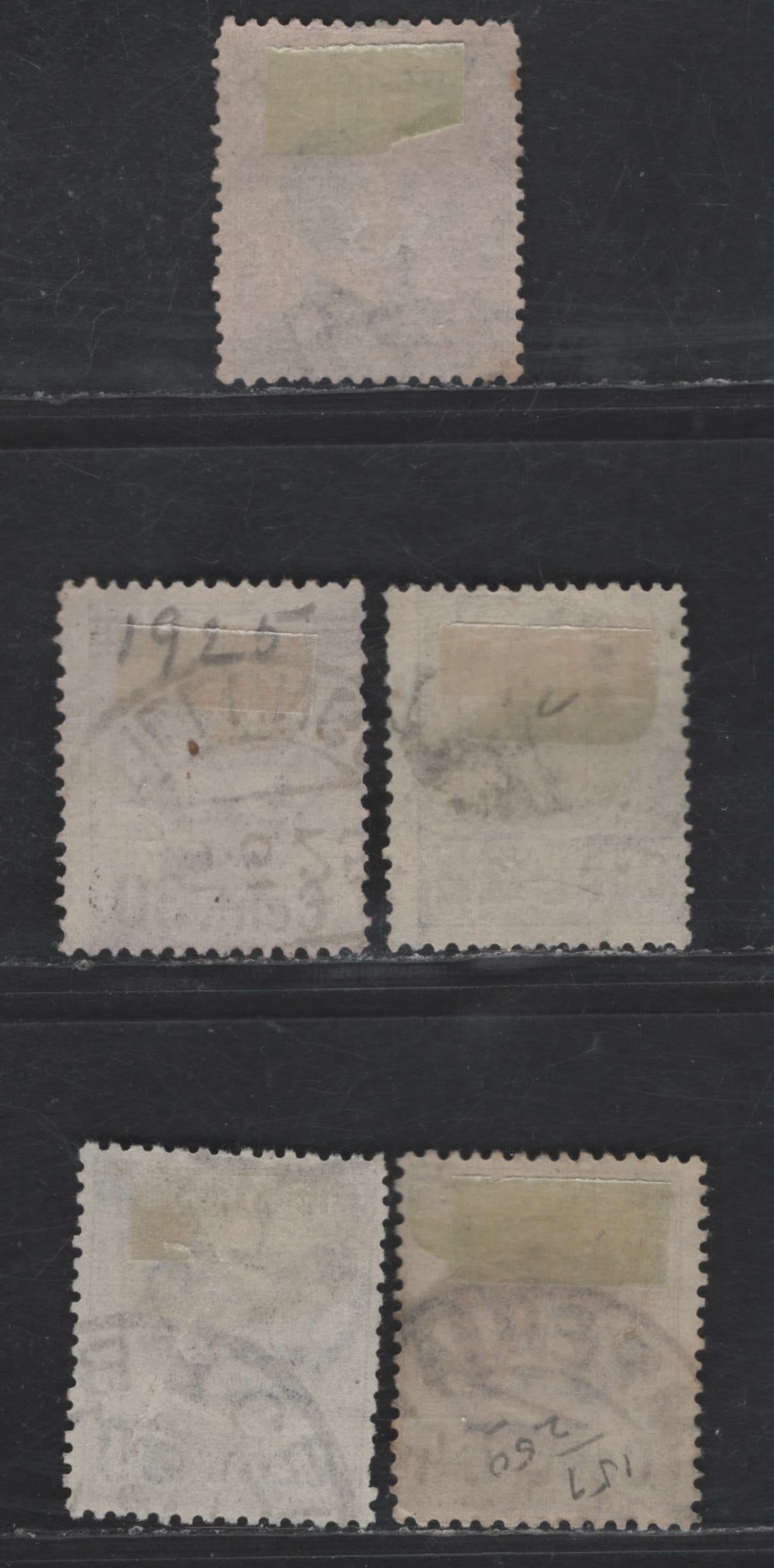 Lot 225 Italy SC#152-154, 156-157 25c on 45c - 50c on 55c Blue - Lilac Victor Emmanuel III, 1923-1925 Surcharged Issue, 5 Very Good/Fine/Very Fine Used Singles