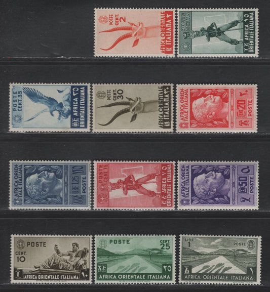 Lot 267 Italian East Africa SC#1, 4-13 5c - 1.25l Red Orange - Deep Blue Pictorial, 1938 Pictorial Issue, 11 VFOG Singles