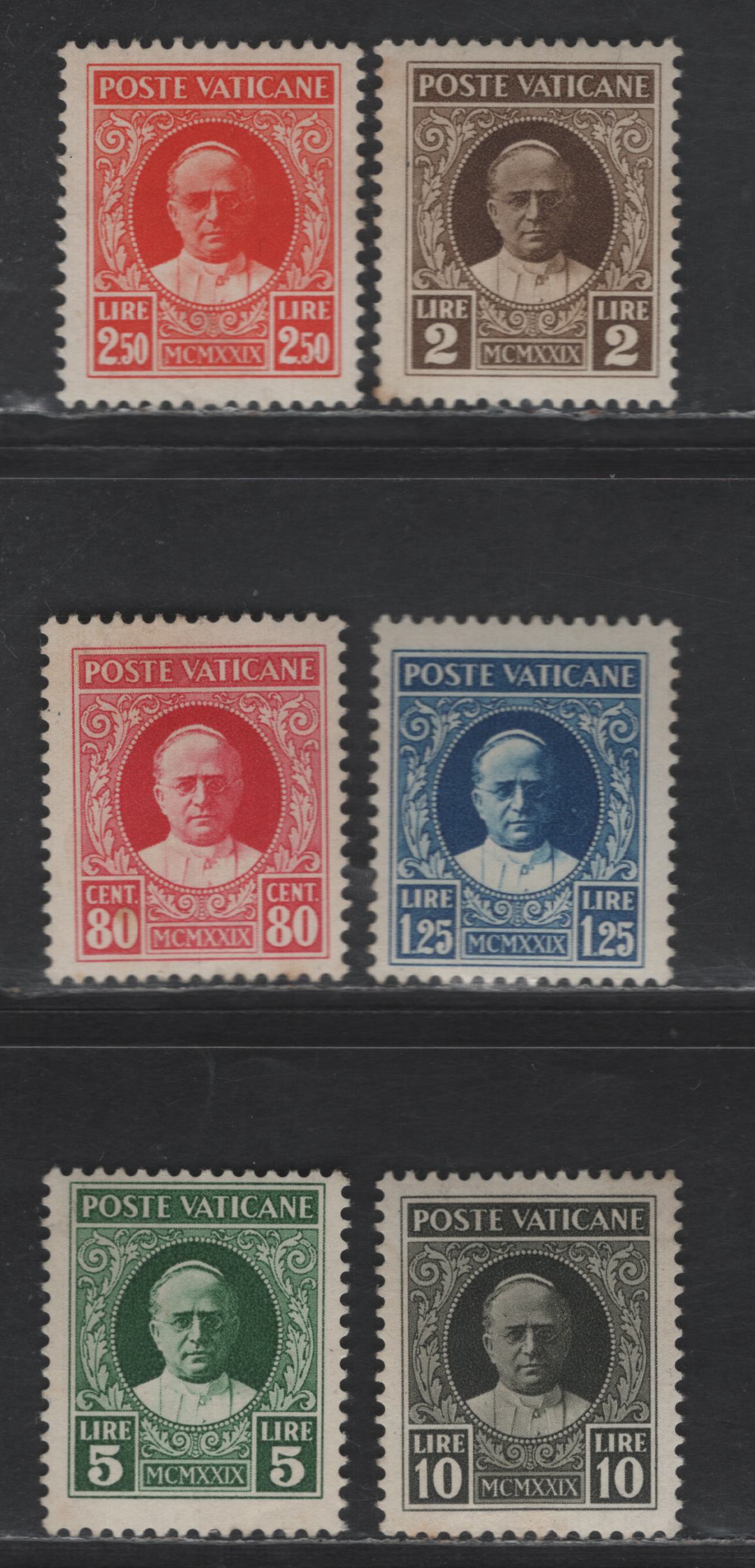 Lot 371 Vatican City # 8-13, 1929 Pope Pius XI Definitives Issue, 6 F & VF OG SIngles