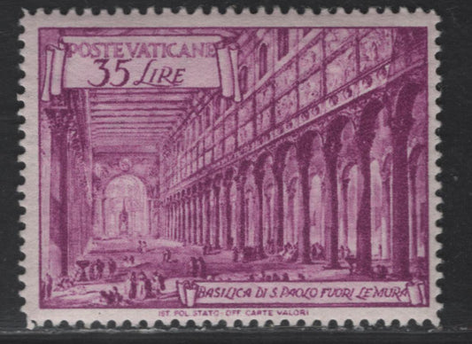 Lot 395 Vatican City #129a 35L Red Violet, 1949 Basilicas Issue, A VFOG Single Perf 13 1/2x14