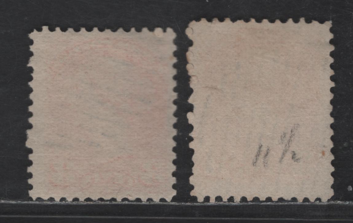 Lot 429 Canada SC#37iii 3c Reddish Orange Queen Victoria, 1870-1893 Small Queen Issue, 2 Fine Used Singles, Mid Montreal Printings, Left Column Papers MM-D & MM-V No Pos. Dot, Perf 11.75x12