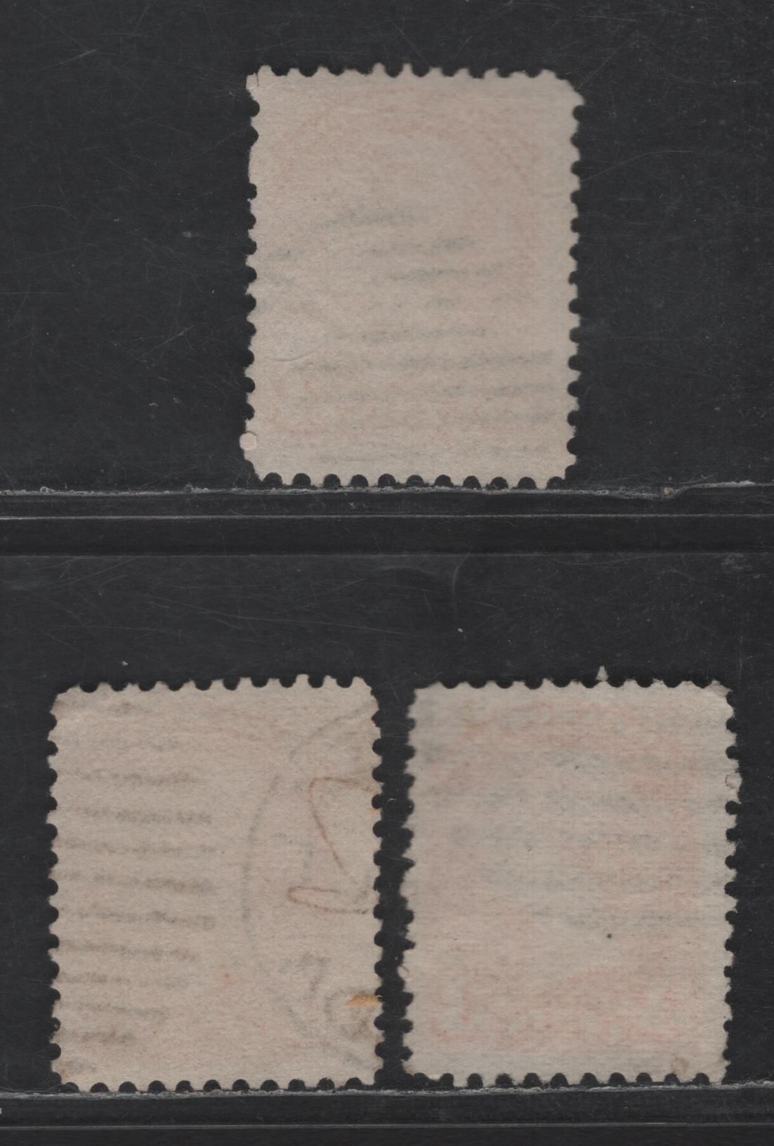 Lot 432 Canada SC#37iii 3c Red Orange Queen Victoria, 1870-1893 Small Queen Issue, 3 Fine Used Singles, Mid Montreal Printings, Left Column, Papers MM-C, MM-O & MM-U, No Pos. Dot, Perf 11.75x12