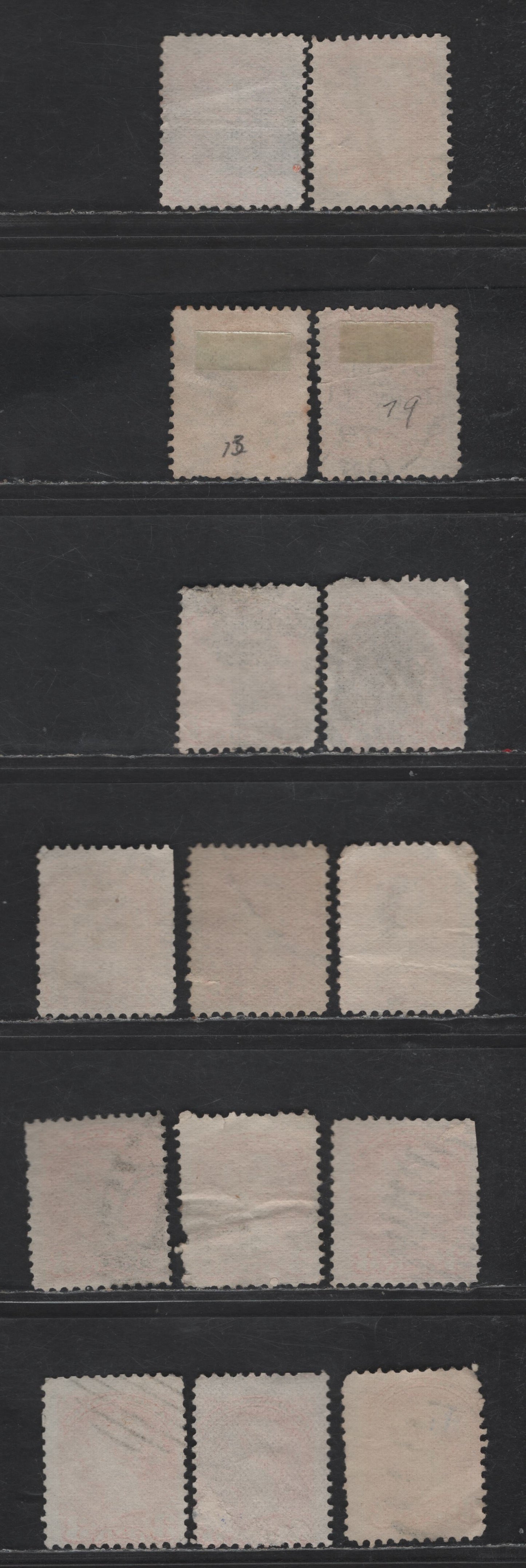 Lot 435 Canada SC#37iii 3c Red Orange Queen Victoria, 1870-1893 Small Queen Issue, 15 Ungraded Singles, Mid Montreal Printings, Left Column, Unsorted Paper Types, Faulty, No Pos. Dot, Perf 11.75x12