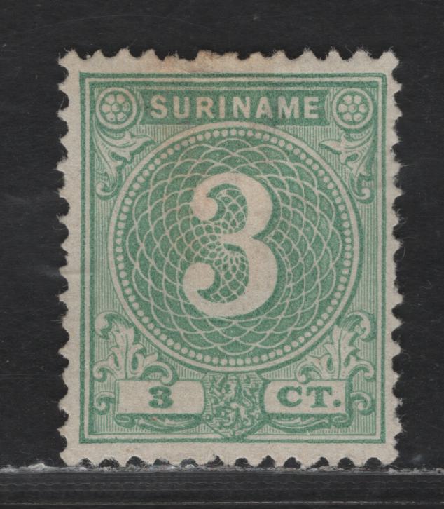 Suriname SC#20 3c Green Numeral, 1890 Numeral Issue, A Fine Unused Single, Perf 12.5, No Gum As Issued