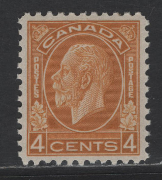 Lot 139 Canada SC#198 4c Yellow Ochre King George V, 1932 Medallion Issue, A VFOG Single, Creamy Semi Glossy Gum
