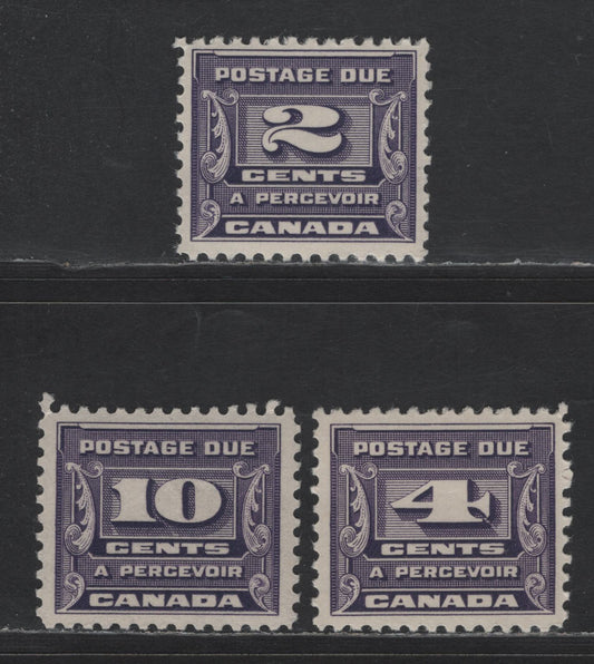 Lot 143 Canada SC#J12-J14 2c - 10c Dark Violet Numeral, 1933-1934 Third Postage Due Issue, 3 VFOG Singles, Creamy Semi Glossy & Satin Gums