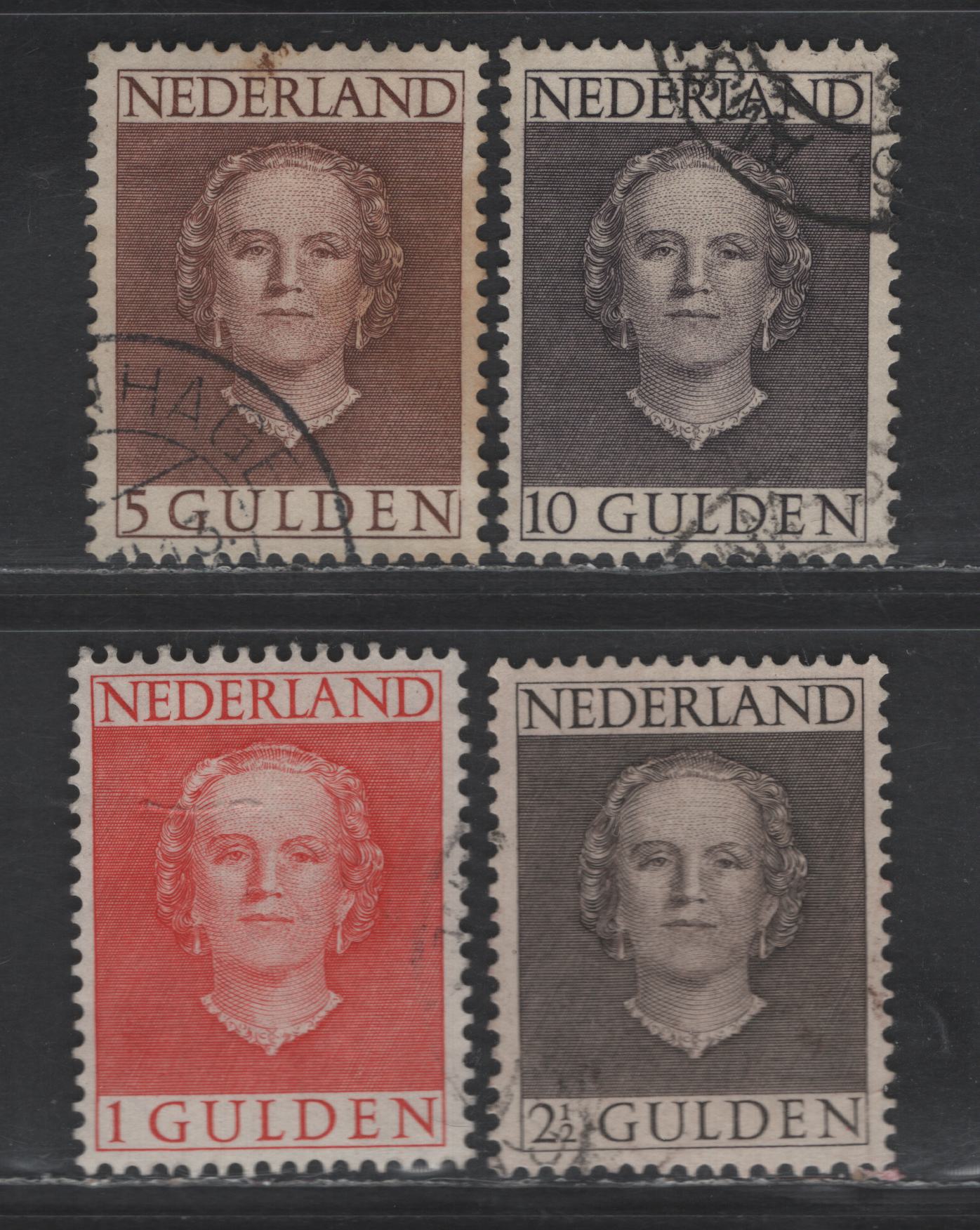 Lot 271 Netherlands SC#319-322 1g - 10g Rose Red - Dark Violet Brown Queen Juliana, 1949 Queen Juliana Issue, 4 Very Fine Used Singles