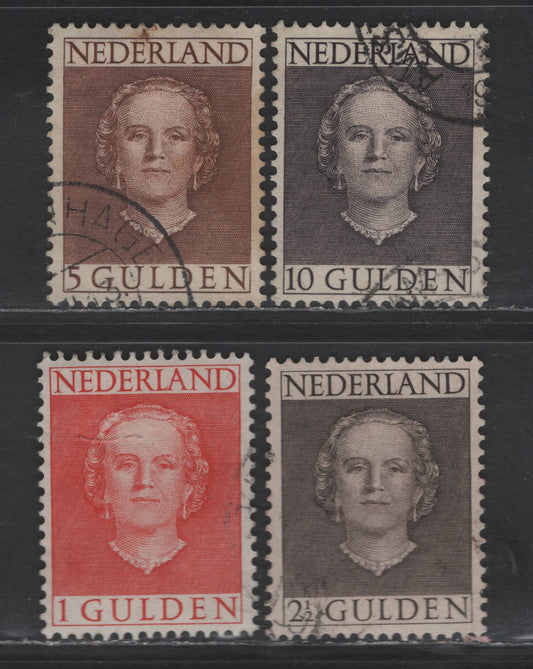 Lot 271 Netherlands SC#319-322 1g - 10g Rose Red - Dark Violet Brown Queen Juliana, 1949 Queen Juliana Issue, 4 Very Fine Used Singles