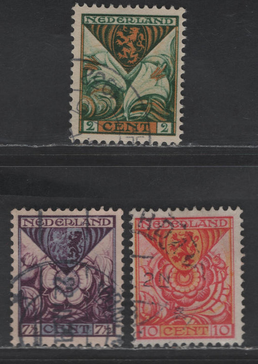 Lot 289 Netherlands SC#B9-B11 2c+2c - 10c+2.5c Green & Orange - Red & Orange Arms, 1925 Semi Postal Issue, 3 Very Fine Used Singles