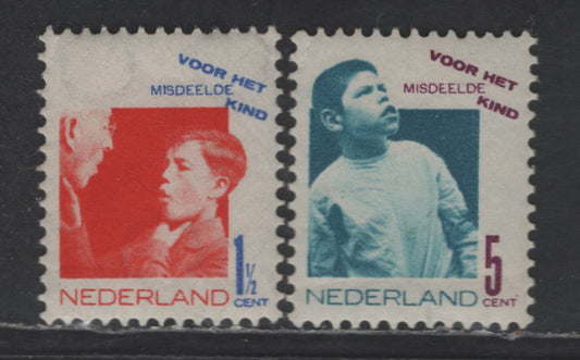 Lot 301 Netherlands SC#B50-B51 1.5c+1.5c - 5c+3c Vermillion & Ultramarine - Prussian Blue & Violet Deaf Mute Learning Lip Reading - Blind Girl Learning to Read Braille, 1931 Semi Postal Issue, 2 VFOG Singles