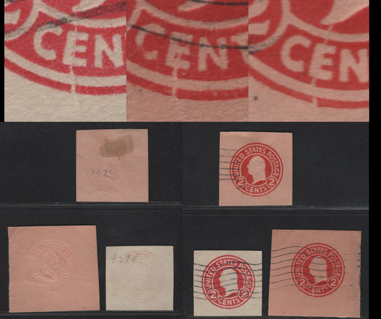 Lot 107 United States SC#U429var, U431var 2c Carmine Washington, 1915-1932 Heads Issue,  Fine/Very Fine Unused Singles, Die 1 On White & Oriental Buff, Showing Cracks Through E of Cents