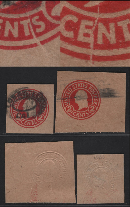 Lot 108 United States SC#W433var, W434var 2c Carmine Washington, 1915-1932 Heads Issue,  Fine/Very Fine Unused Singles, Wrappers on Manilla & Glazed Brownish Paper, Cracks Through EN of Cents & T of Cents