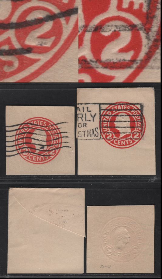 Lot 109 United States SC#U429c 2c Carmine Washington, 1915-1932 Heads Issue,  Very Fine Used Singles, White Paper, Die 4, 2 Slopes Right On Right Side, left 2 Large & Upright With Die 1 For Comparison