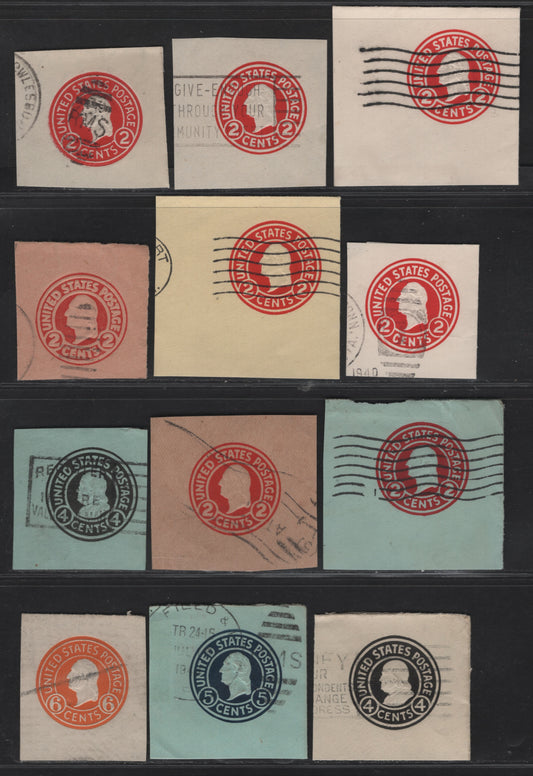 United States SC#U429,h,d,e, U430-U433, U440, U442, U445, U529 2c - 6c Carmine - Orange Franklin - Washington, 1915-1932 Heads Issues,  Very Fine Used Singles, Various Papers & Dies