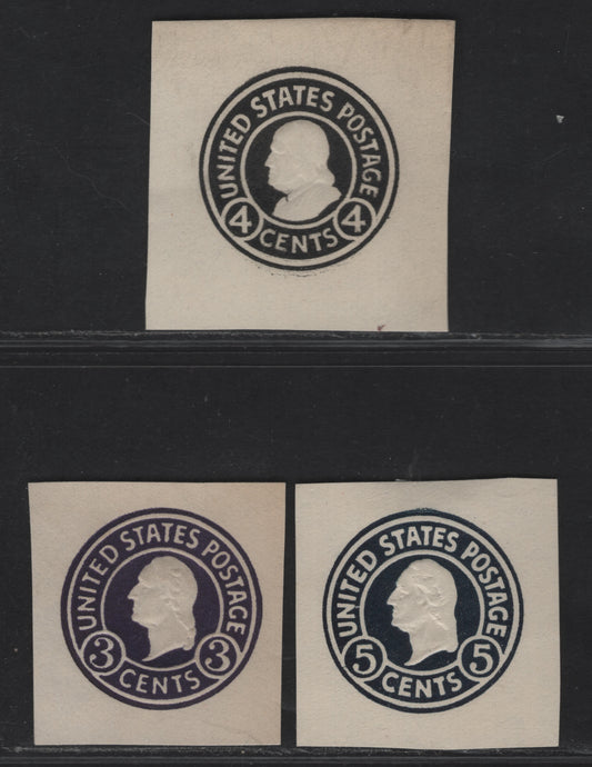 Lot 117 United States SC#U440, U443, U436d 4c - 5c Black -Dark Blue Washington, 1915-1932 Heads Issue,  Very Fine Unused Singles, 4c Black & 5c Dark Blue On White, Dark Violet Die 7 On White