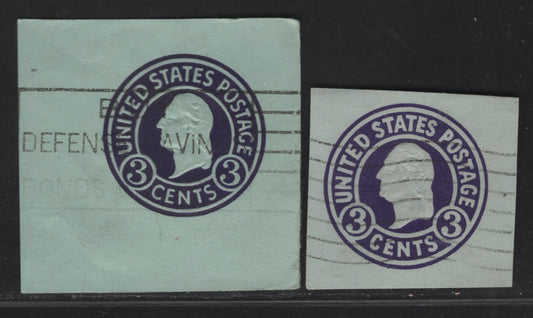 United States SC#U439d 3c Dark Violet Washington, 1915-1932 Heads Issue, 2 Fine/Very Fine Used Singles, Die 7 On Blue, Two Shades