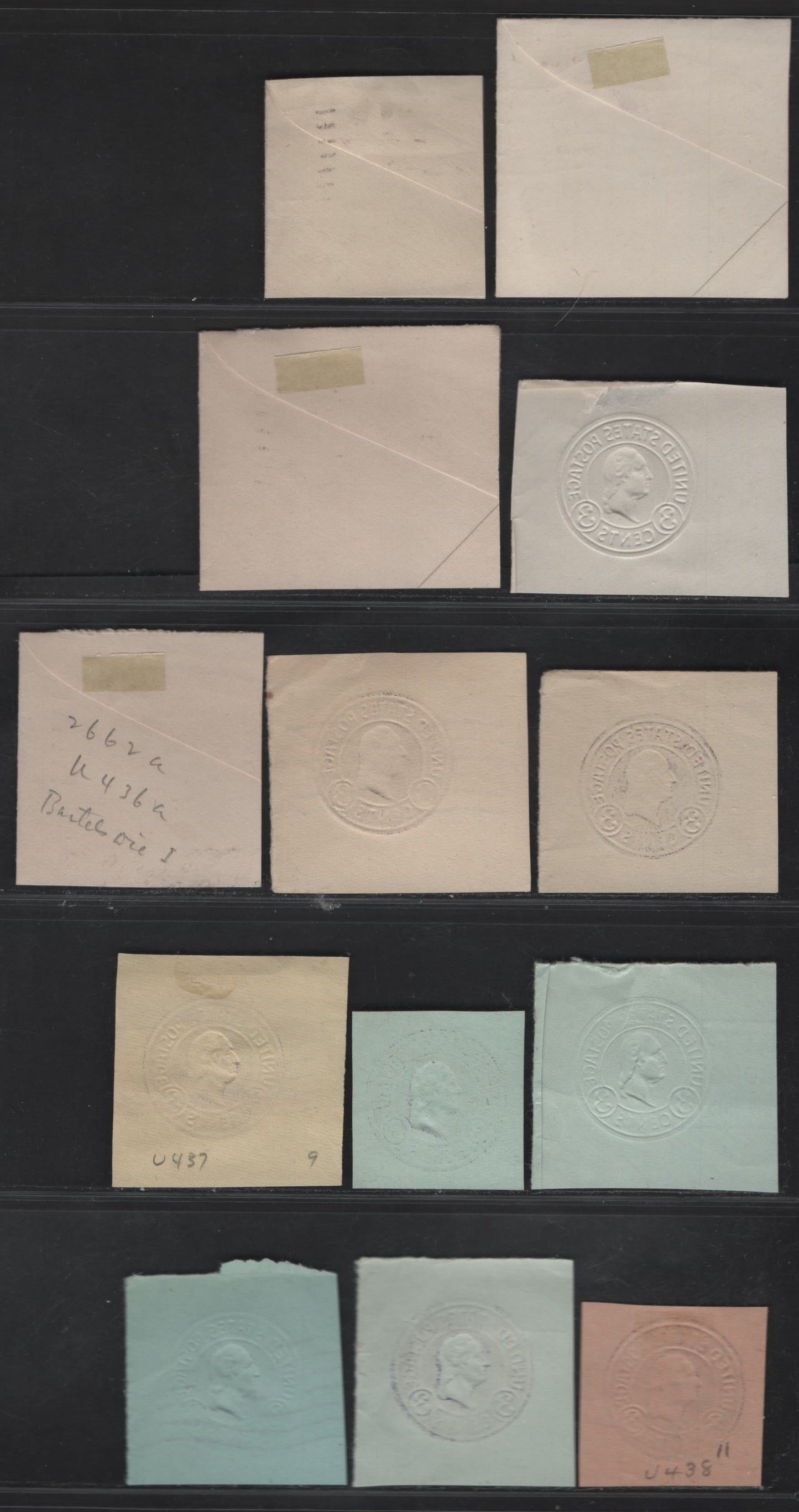 Lot 121 United States SC#U436b, U436c,f,e,d,a, U437a, U439,a,f 3c Dark Violet - Purple Washington, 1915-1932 Heads Issue,  Fine/Very Fine Used Singles, Various Papers & Dies