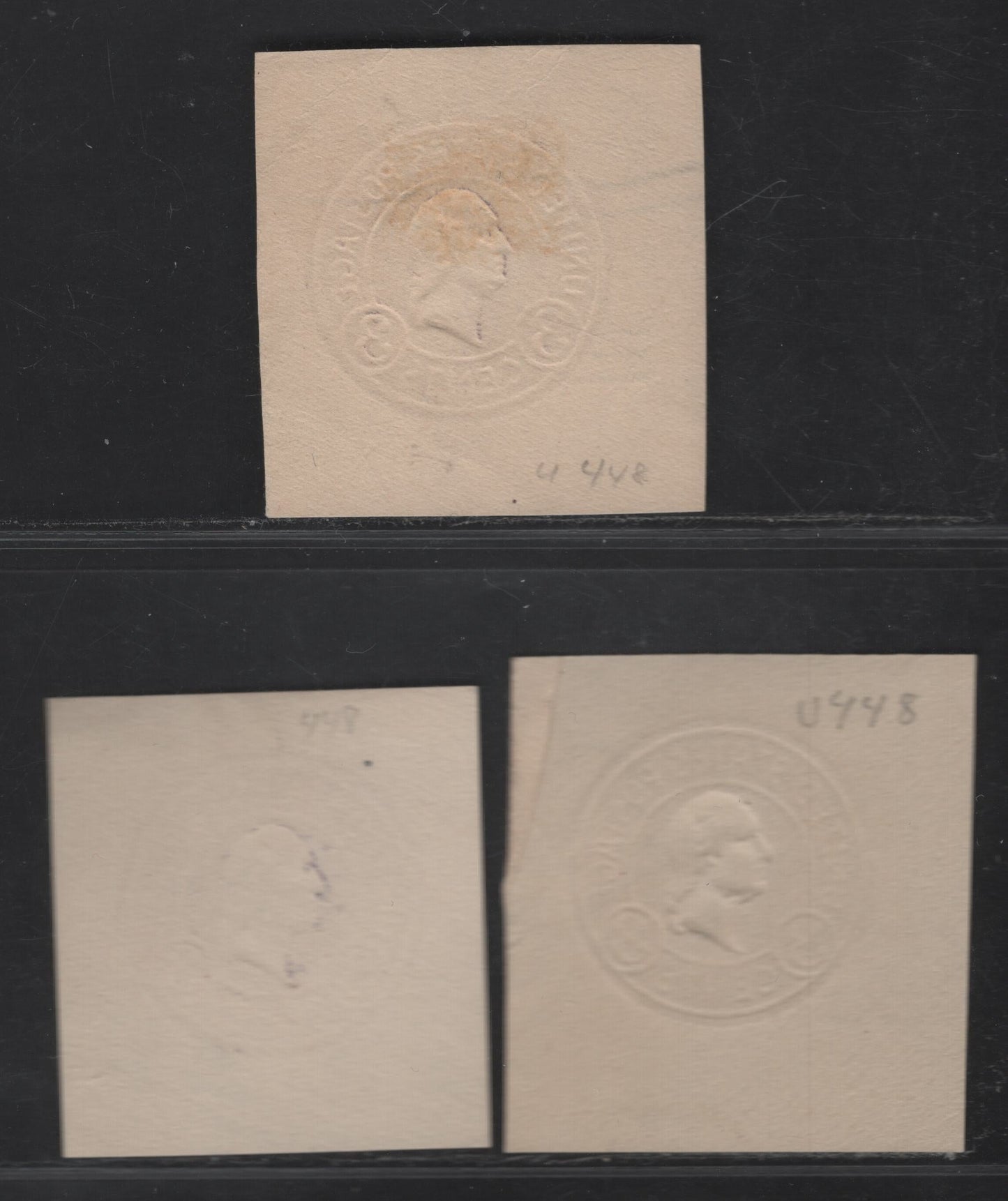 Lot 123 United States SC#U448a-b 2c on 3c Dark Violet Washington, 1920-1921 Surcharge Issue,  Very Fine Used Singles, Dies 5 & 6 on White, 2 Shades Of Die 1