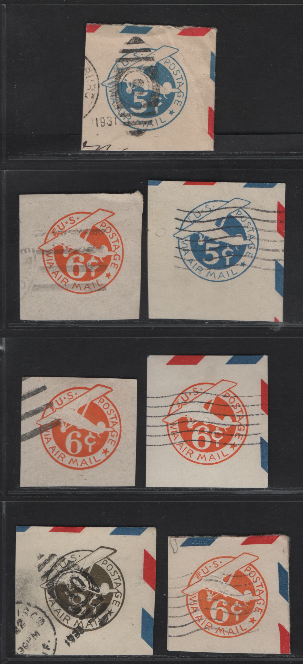 United States SC#UC1-IC7 5c - 8c Blue - Olive Green Airplane, 1929-1944 Airmail Issue,  Very Fine Used Singles, 5c Blue Dies 1-2, 6c Orange Dies 2a-3c