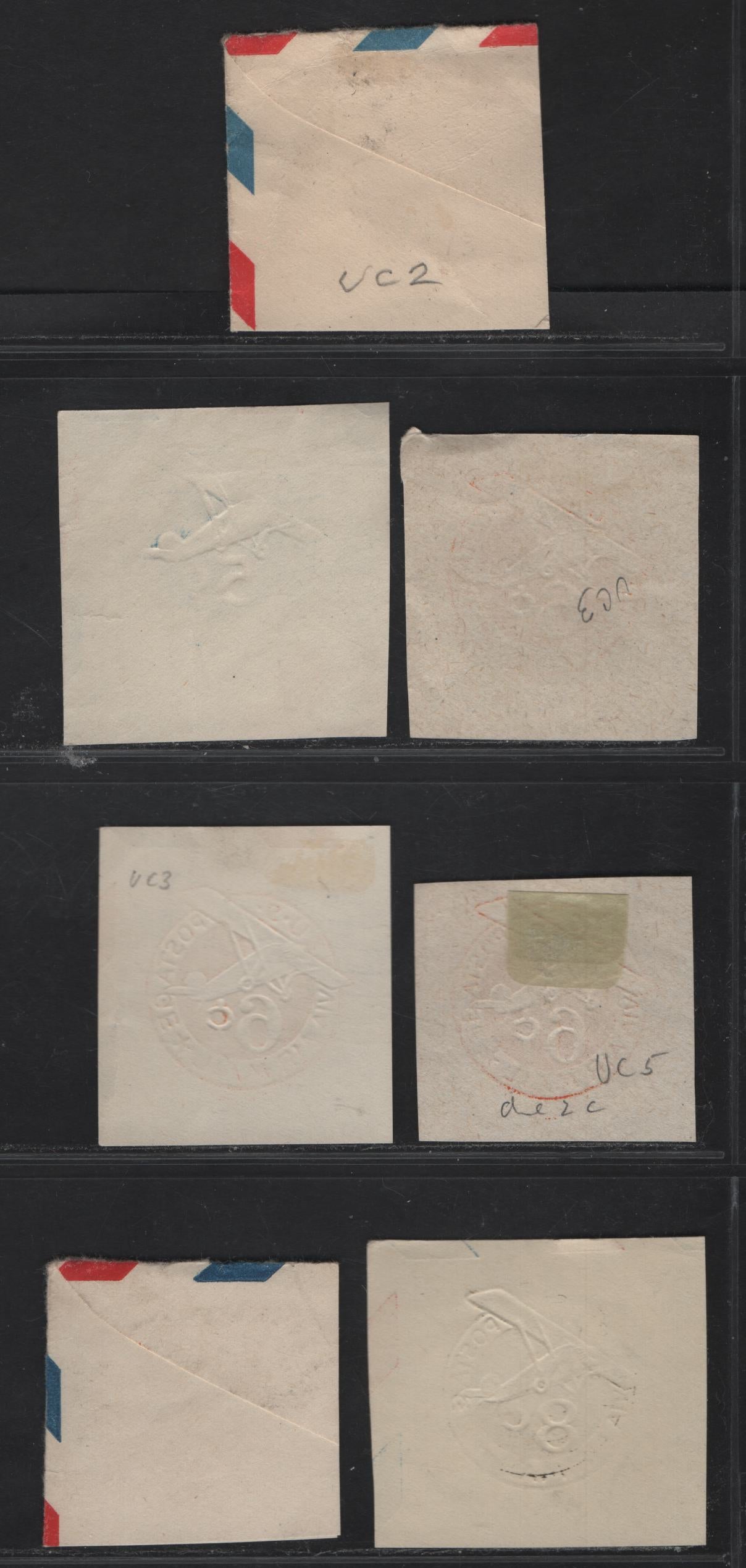 Lot 128 United States SC#UC1-IC7 5c - 8c Blue - Olive Green Airplane, 1929-1944 Airmail Issue,  Very Fine Used Singles, 5c Blue Dies 1-2, 6c Orange Dies 2a-3c