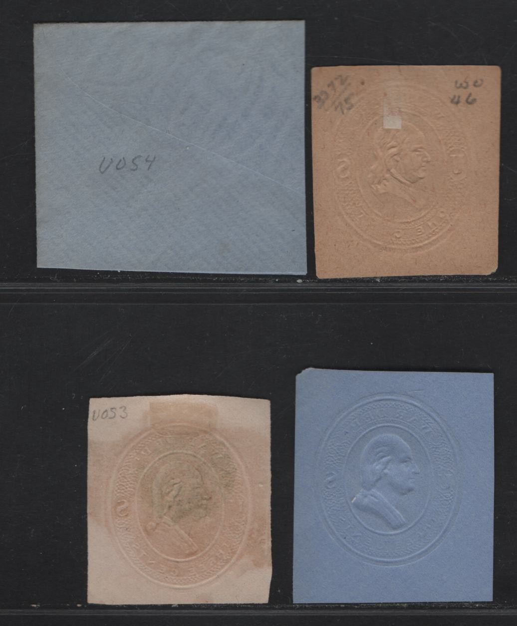 Lot 133 United States SC#W046, U053, U054 1c & 3c Red & Rose Franklin, 1875 Plimpton Official Issue,  Fine/Very Fine Used Singles, 1c Red On Manilla, 3c Rose On Cream, 3c Red On Blue