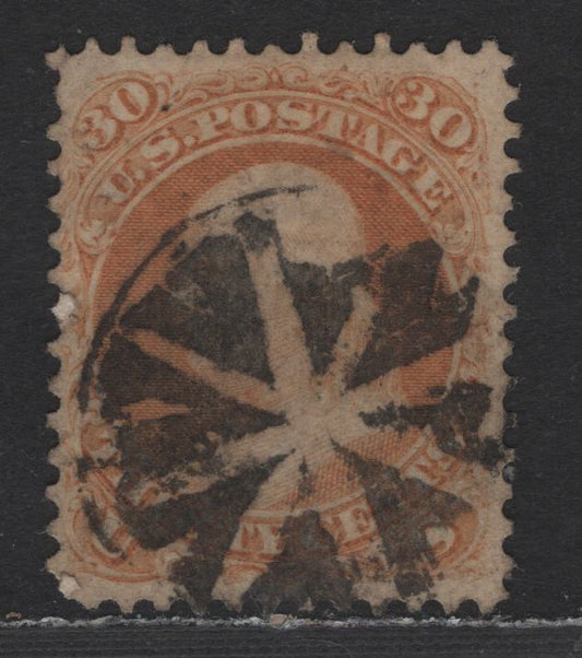 Lot 153 (C) United States Of America SC#71 30c Orange Benjamin Franklin, 1861-1869 Civil War Issue, A Fine Used Single With Circle Of Wedges Cancel