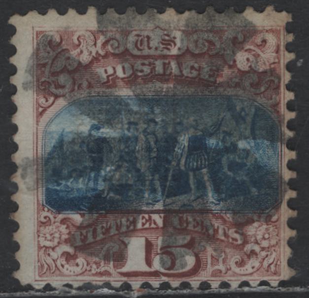 Lot 165 (C) United States Of America SC#118 15c Brown & Blue Landing Of Columbus, 1869 Pictorial Issue, A Fine Used Single The Scarce Type I, Circle Of Wedges Cork Cancel