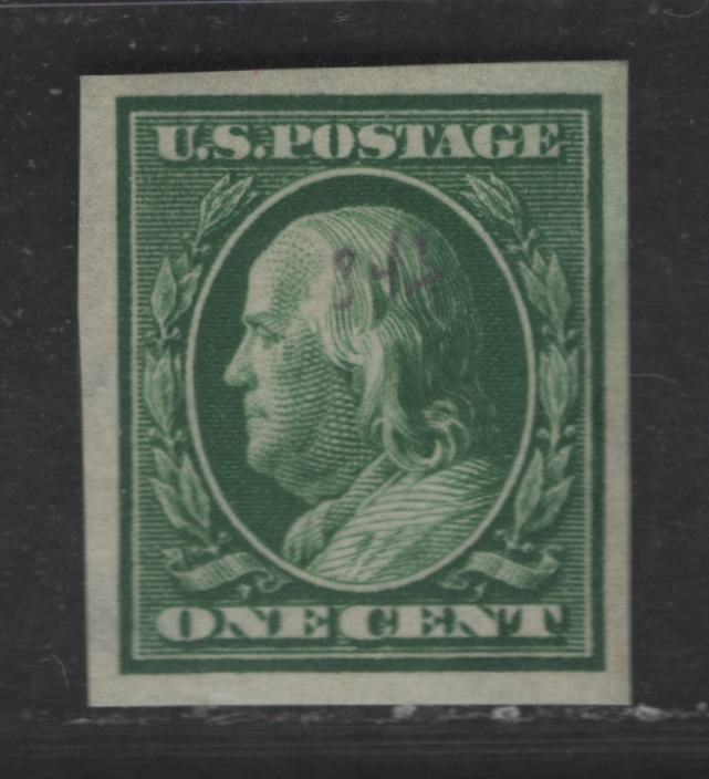 Lot 274 United States Of America SC#343 1c Green Benjamin Franklin, 1908-1920 Washington-Franklin Issue, A VFOG Single Imperf, Wmk Double Lined USPS
