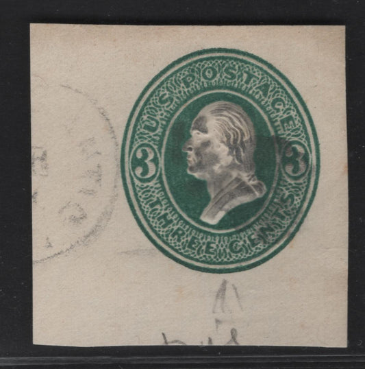 Lot 30 United States SC#U159 3c Green Franklin, 1874-1886 Seventh Nesbitt Issue, A Very Fine Used Single, White Paper, Long, Thin 3's
