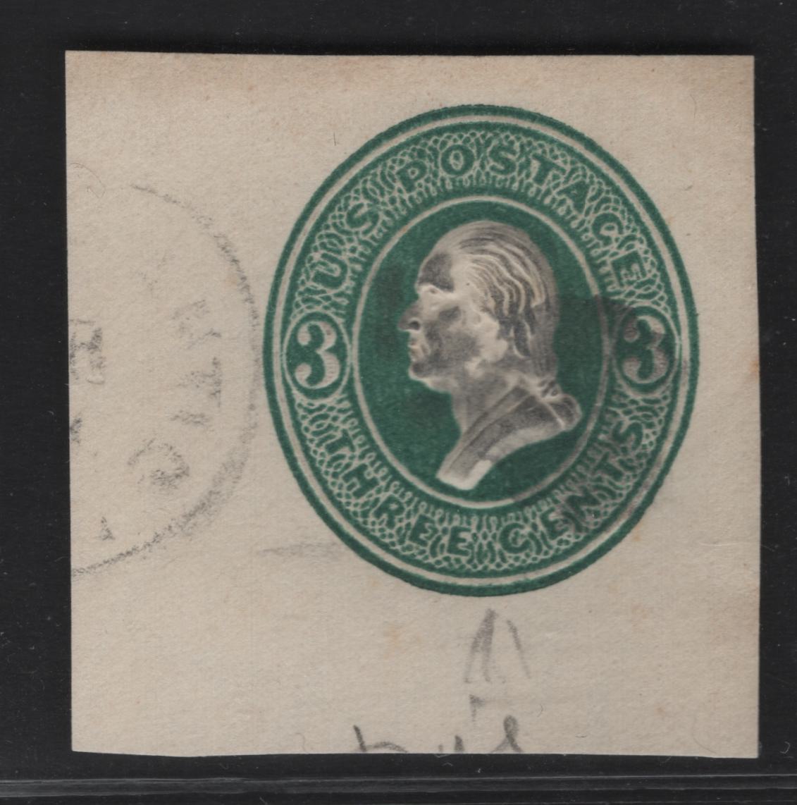 United States SC#U159 3c Green Franklin, 1874-1886 Seventh Nesbitt Issue, A Very Fine Used Single, White Paper, Long, Thin 3's