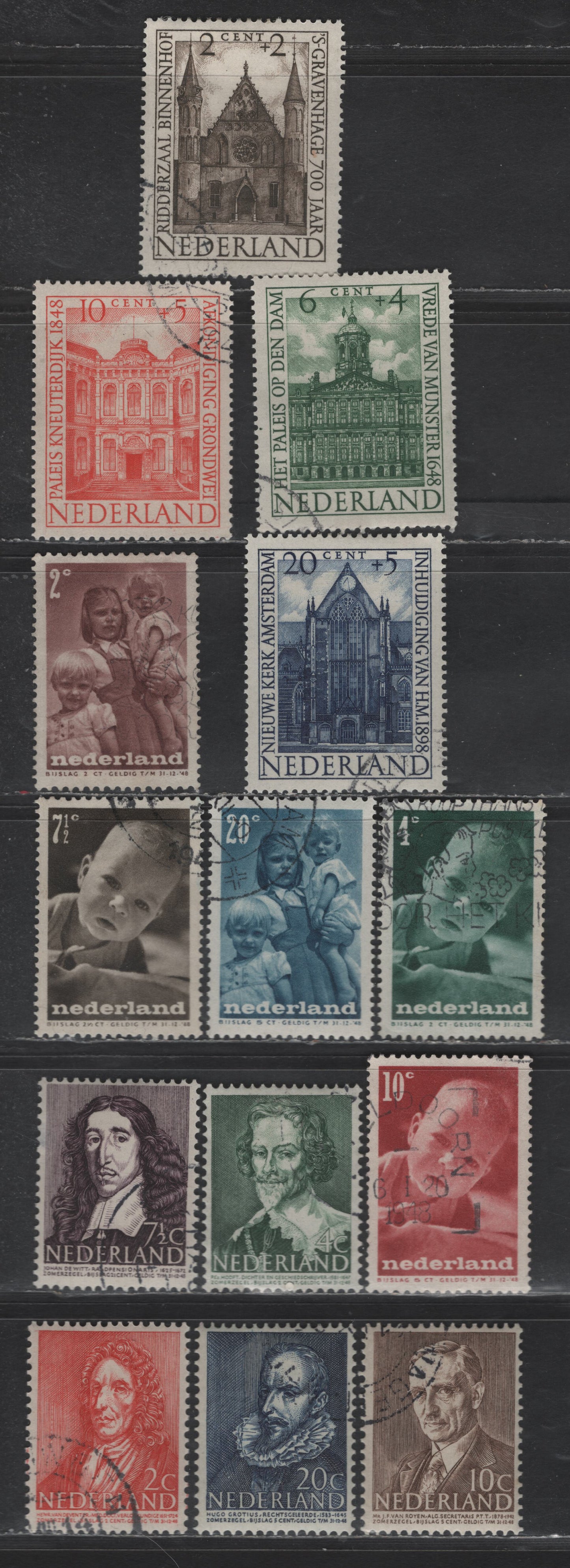 Netherlands SC#B175-B188 2c+2c - 20c+5c Dark Red - Deep Blue Dr Hendrik van Deventer - New Church, 1947-1948 Semi Postal Issues, 14 Very Fine Used Singles