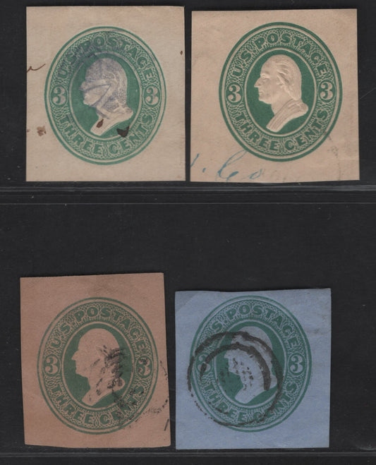 United States SC#U165-U167 3c Green & Light Green Franklin, 1874-1886 Plimpton Issue, 3 Fine Used Singles, Cream, Blue & Fawn Papers