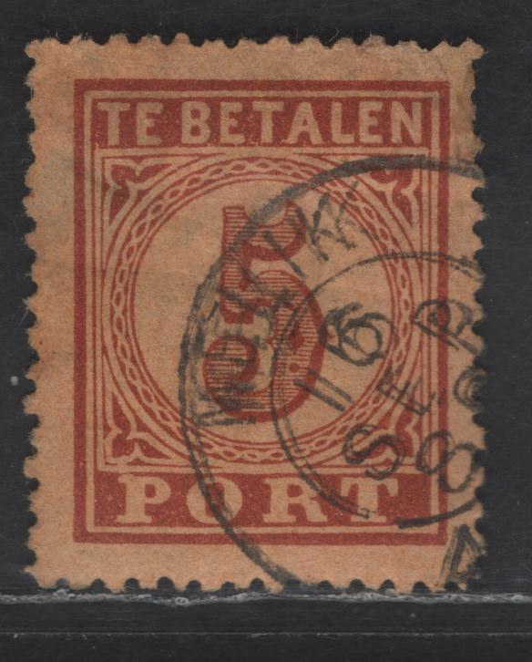 Netherlands SC#J1 5c Brown on Orange Numeral, 1870 Postage Due, A Fine Used Single, Creased