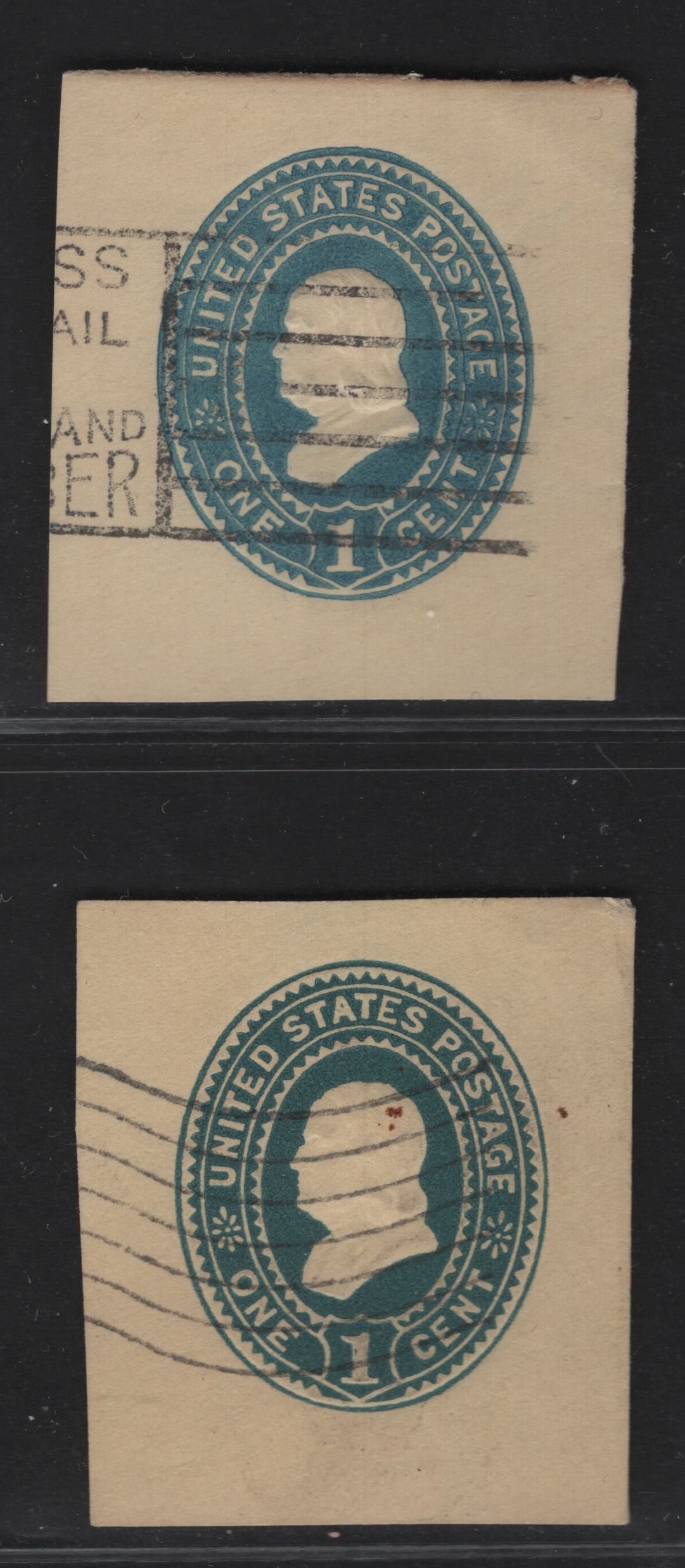 Lot 53 United States SC#U297, U296 1c Dark Blue & Blue Franklin, 1887-1894 Heads Issue, 2 Very Fine Used Singles, Amber, Normal Blue to Compare