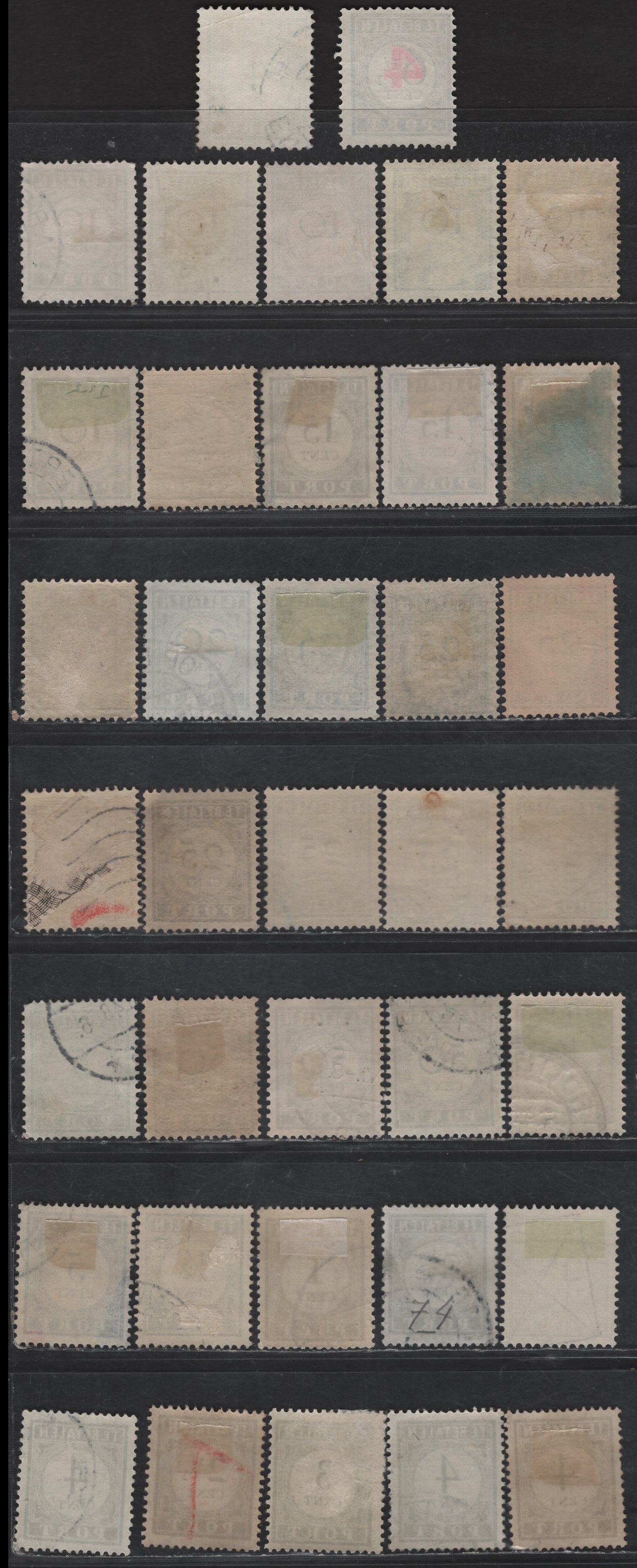 Lot 538 Netherlands SC#J42, J44-J45, J47-J49, J52, J54-J60 1/2c - 50c Pale Ultramarine Numerals, 1909-1921 Postage Dues,  Fine/Very Fine Used Singles, Additional Shades, Perfs 12.5 & 13.5x13
