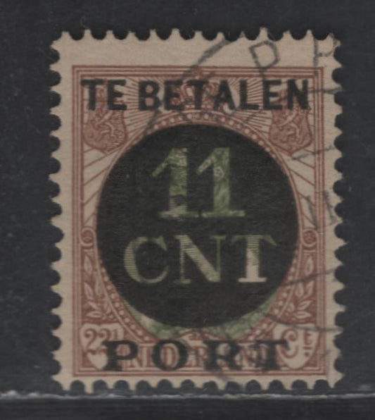 Lot 541 Netherlands SC#Unlisted 11c on 22.5c Brown & Green Numerals, 1924 Surcharged Postage Due, A Fine Used Single, Listed In Scott As A Footnote, Used By Postal Service To Account For Parcel Post Fees