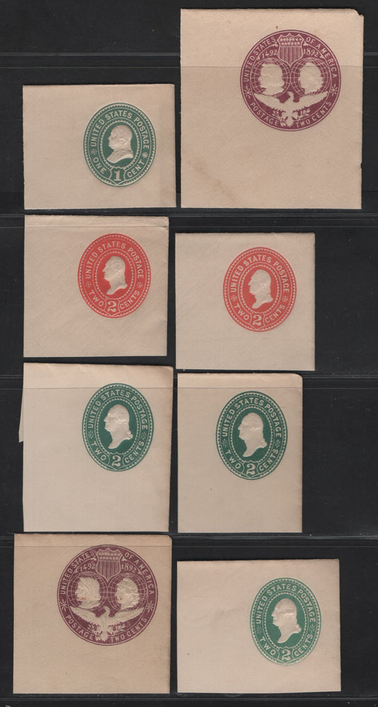 Lot 65 United States SC#U311, U349, U352, U362, U367 1c - 2c Green, Violet & Carmine Washington, 1887-1899 Heads - Columbus Exposition Issues, 8 VFOG Singles, White Paper, Dies 1 & 2