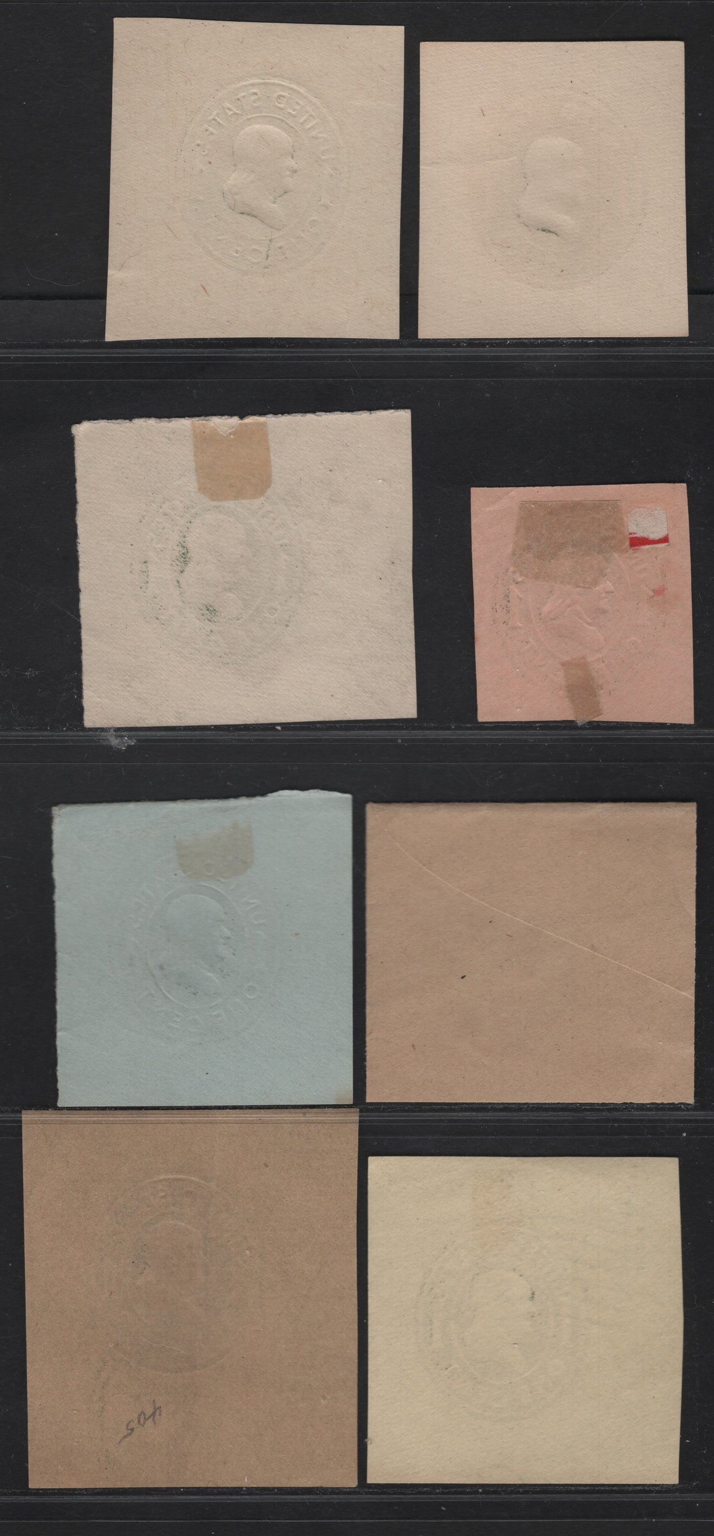 United States SC#U400,b, U402c, U403, U404, W405, U401 1c Green Franklin, 1907-1916 Heads Issue, 8 Very Fine Used Singles, Various Papers & Dies