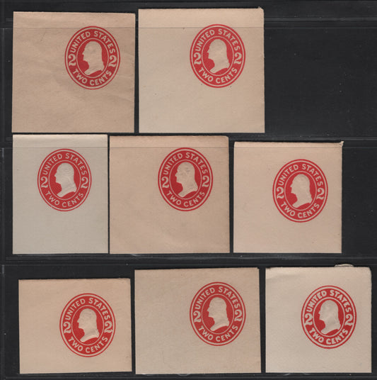 United States SC#U411-U411e 2c Carmine Franklin, 1907-1916 Heads Issue, 8 Very Fine/Extremely Fine Unused Singles White Laid & White Wove, Dies 1-6