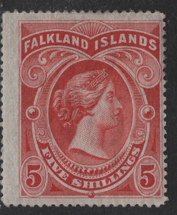 Lot 102 (C) Falkland Islands SG#42 5/- Red Queen Victoria, 1898 Queen Victoria High Value Issue, A FOG Single