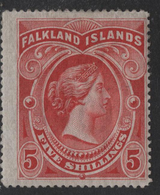 Lot 102 (C) Falkland Islands SG#42 5/- Red Queen Victoria, 1898 Queen Victoria High Value Issue, A FOG Single