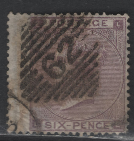 Lot 122 Great Britain SG#85wi 6d Lilac Queen Victoria, 1862-1864 Surface Printed Issue, A Very Good Used Single, Inverted Emblems Wmk, Small Uncolored Corner Letters