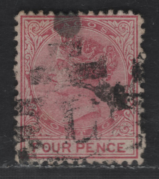 Lot 135 (C) Lagos SG#5 4d Rose Queen Victoria, 1874-1875 Queen Victoria Keyplates Issue, A Very Fine Used SinglePerf 12.5