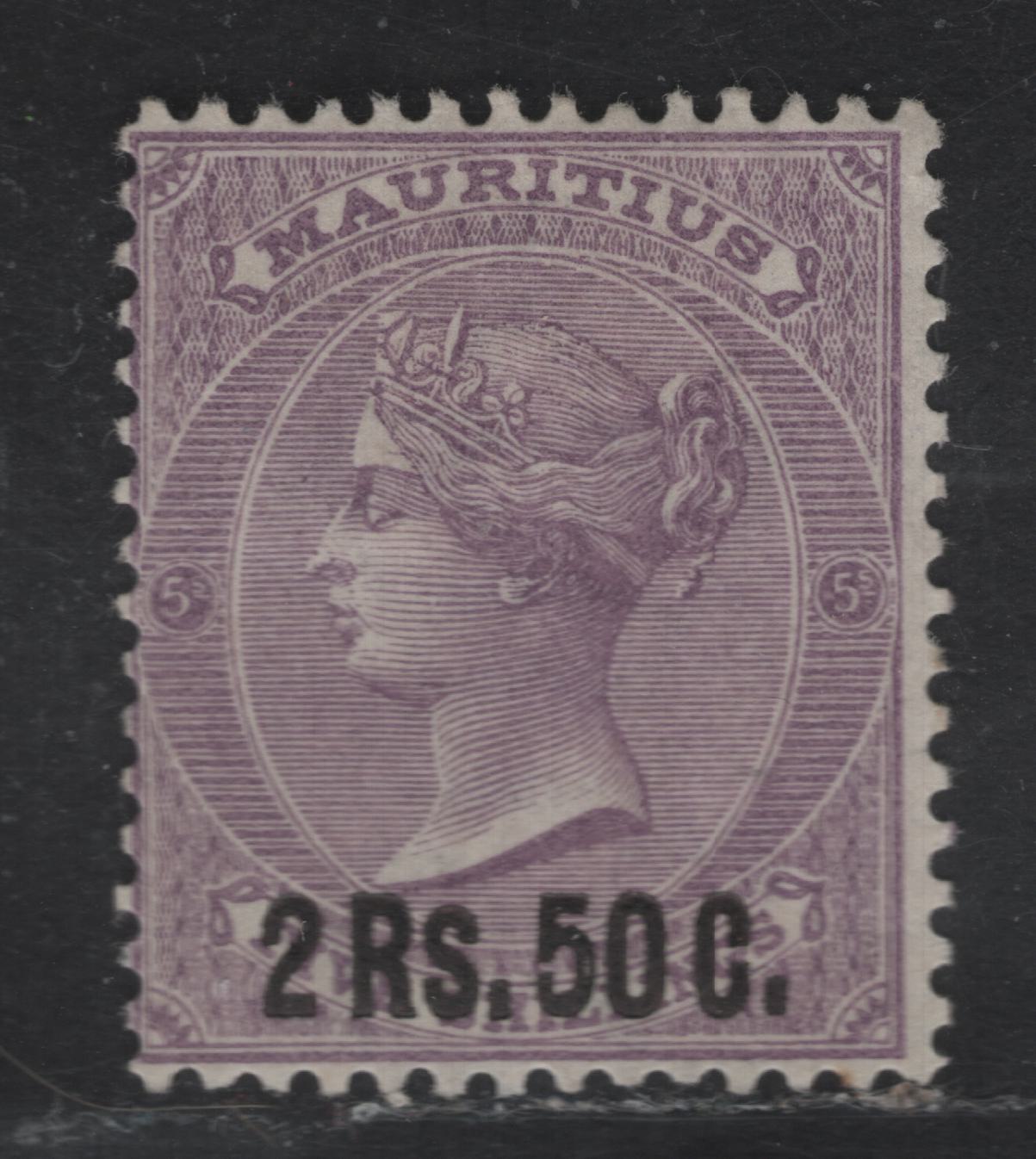 Lot 137 (C) Mauritius SG#91 2r5c Bright Mauve Queen Victoria, 1878 Surcharge Issue, A FOG Single, Crown CA Wmk