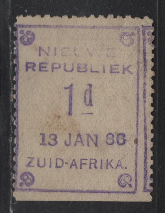 Lot 148 New Republic SG#2 1d Yellow Numeral, 1886-1887 Hand Stamped Numeral Issue, A Very Good Unused Single, January 13, 1886 Printing, Yellow Paper, Without Arms, Small Stain On '13 Jan'