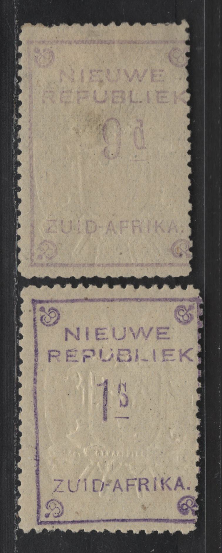 Lot 153 New Republic SG#82-83 9d - 1/- Violet Numeral, 1887 Arms Embossed Numeral Issue, 2 VG/FOG Singles, Without Dates, With Embossed Arms