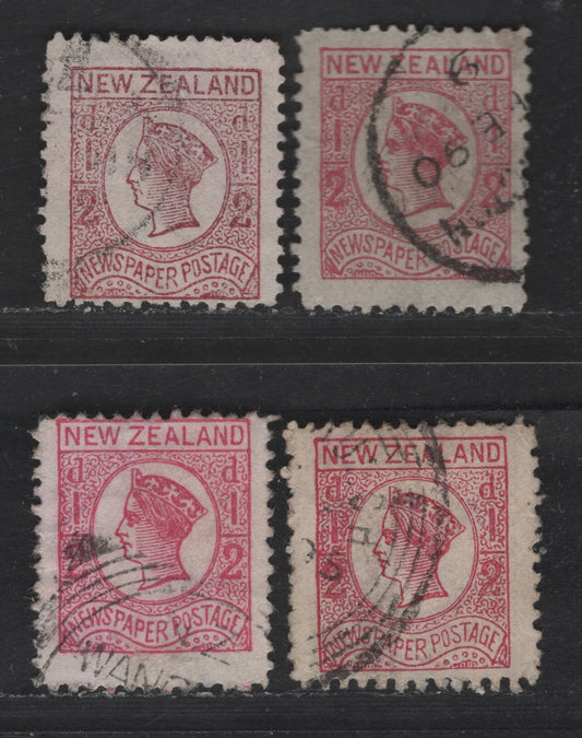 Lot 161 (C) New Zealand SG#149, 151-a 1/2d Deep Rose - Bright Rose Queen Victoria, 1875-1892 Queen Victoria Issues, 3 Very Good/Fine/Very Fine Used Singles, Unwatermarked, Star and Star & NZ Wmks, Perf 12.5
