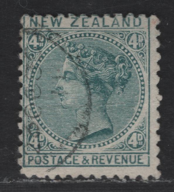 Lot 165 New Zealand SG#190 4d Blue Green Queen Victoria, 1882-1900 Second Queen Victoria Sideface Issue, A VGOG Single, NZ & Star Wmk With 6mm Gap (12a), Horizontal Mesh Paper, Small Internal Wrinkle
